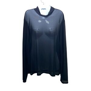 Sheer Layering Cyber Y2K Fest Night Out Clubwear Goth Top L Black Long Sleeve